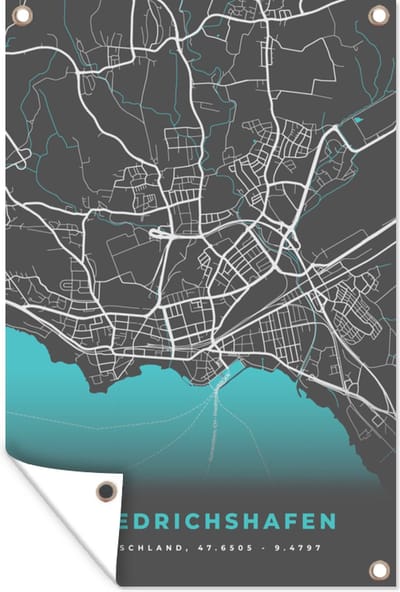 Muurdecoratie Stadskaart – Plattegrond – Duitsland – Blauw – Friedrichshafen– Kaart - 120x180 cm - Tuinposter - Tuindoek