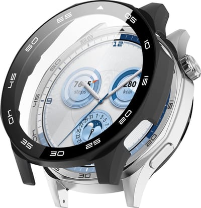 Strap-it Hard PC bescherm hoesje - case met screen protector van glas geschikt voor Huawei Watch GT 5 - 46mm (zwart)