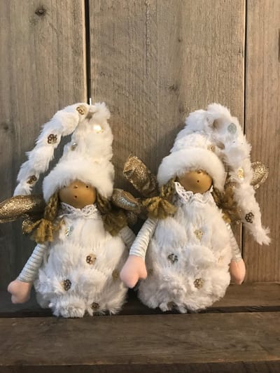 Kerstengel -Goud - Wit - Set van 2 - Pluche