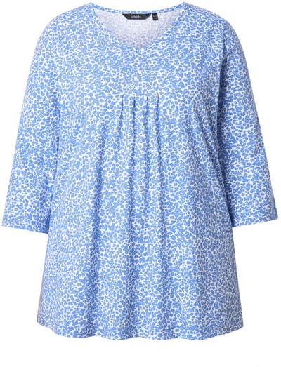 Ulla Popken - Dames - Shirt sierplooien A-lijn V-hals 3/4-mouw - Sneeuwwit - Maat 42+