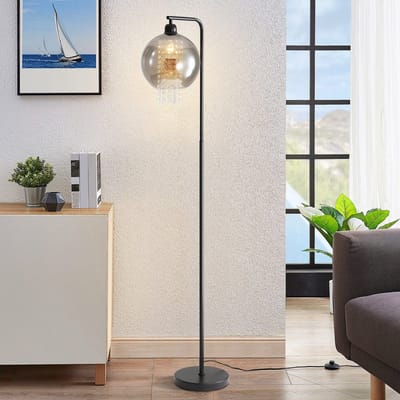 NETTLIFE Vloerlamp E27 - rookgrijs - Kristal Design - met glazen Lampkap - Moderne Staande Lampen - met Voetschakelaar - voor Slaapkamer | Woonkamer | Kantoor - 163.5cm