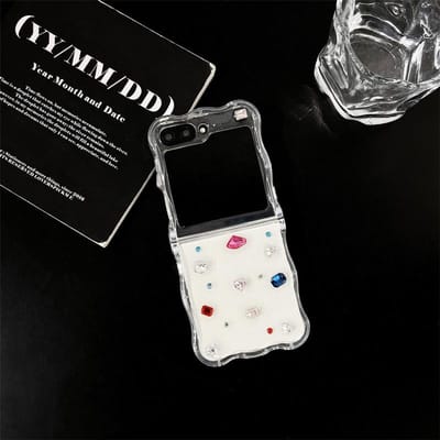 Pour Samsung Galaxy Z Flip 6 5 4 3 Étui Bracelet Vague Diamant Coloré 3D Transparent Antichoc Pour Samsung Z Flip6 ZFlip6 For Z Flip 6 gray