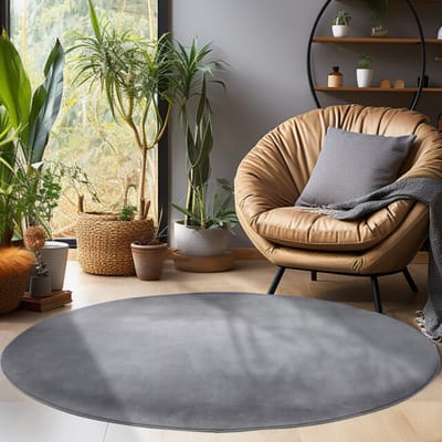 Sky Soft Uni Basic - Rond Vloerkleed - Laagpolig - Effen Kleur - Grijs - Woonkamer Tapijt- 120 CM Ø