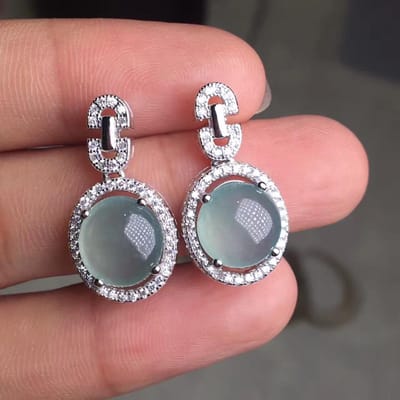 Natuurlijke Chalcedoon Ovaal Diamant Glanzend Ambacht Oorbellen Licht Luxe Ontwerper Originele Bedel Dames Sieraden gray