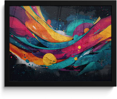 Poster in lijst - Fotolijst 40x30 cm - Posters - Banen - Golven - Kleurrijk - Abstract - Posterlijst zwart - Decoratie - Wanddecoratie woonkamer - Muurdecoratie slaapkamer