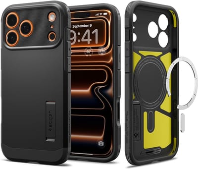 Spigen Geschikt voor Apple iPhone 17 Pro Max - Tough Armor T - Met standaard - Geschikt voor Mag - Back Cover Hoesje - Zwart