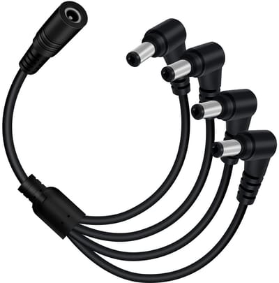 Verlengkabel 18 AWG 12 V/24 V met DC Plug 5.5mm x 2.1mm voor Beveiligingscamera's, Routers en Laptops (1 vrouwelijke aansluiting naar 4 mannelijke aansluitingen, 90 graden, 70 cm)