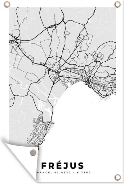 Muurdecoratie Frankrijk - Fréjus - Stadskaart - Plattegrond - Kaart - 120x180 cm - Tuinposter - Tuindoek