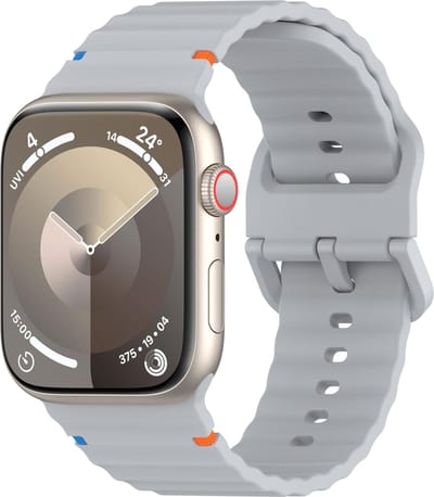 By Qubix - Geschikt voor Apple Watch bandje - Geschikt voor Apple watch bandje - Wave sportband - Grijs - Geschikt voor Apple Watch 38mm / 40mm / 41mm / 42mm - siliconen sport bandje - smartwatchbandje