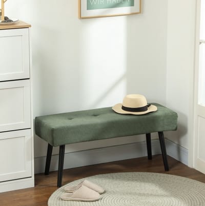 OKWISH Bedbank 100 x 36 x 45 cm - Gecapitonneerde Zitbank Met Zachte Ribstof - Voor Slaapkamer, Woonkamer Of Hal - Polyester - Groen