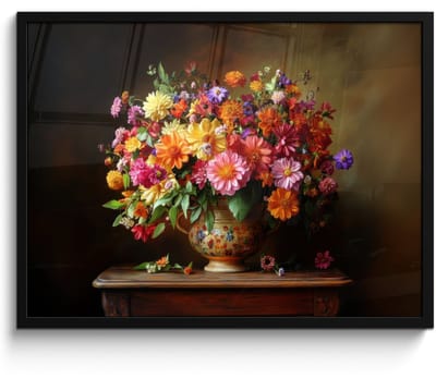 Poster in lijst - Fotolijst 70x50 cm - Posters - Kleuren - Boeket - Vaas - Hout - Posterlijst zwart - Decoratie - Wanddecoratie woonkamer - Muurdecoratie slaapkamer