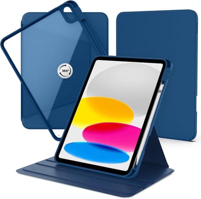 Casemania Hoes Geschikt voor Apple iPad 2025 11e Gen (A16) & 2022 10e Gen - Donker Blauw - Smart Cover met Transparante Achterkant - 360° Graden Draaibaar - TriFold Beschermhoes met Pencil Houder Uitsparing