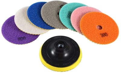 Dailygoods- Polijstschijf 100 mm - 8-delig - Diamant - Voor graniet/marmer/beton - Renovatie - Inclusief kleefschijf - Slijpschijf