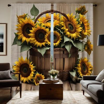 2 pièces de panier HD avec fleurs de tournesol rideau décoratif Rideau imprimé numériquement jaune décoration de maison style décoration W52H63inchW132H160cm black