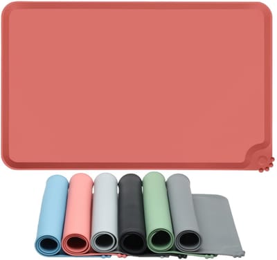 Voermatten voor Honden en Katten, Hondenbakmat Anti-slip, Huisdieren Voerbakmat met Verhoogde Rand, Waterdicht Voedermat, Voeronderlegger Makkelijk Schoon te Maken(Roze,48x30cm)