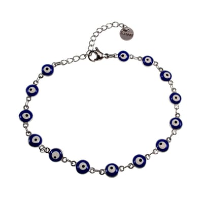 Symbolische Schakelarmband met 6mm Blauwe Turkse Oog, Armband Dames, Gepolijst RVS - Verstelbaar 19 tot 20 cm
