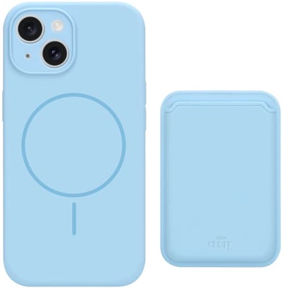 xoxo Wildhearts siliconen hoesje met magnetische kaarthouder (blauw) - Geschikt voor iPhone 15 MagSafe - Silicone case met wallet - ruimte voor pasjes - pasjeshouder - shockproof telefoonhoesje