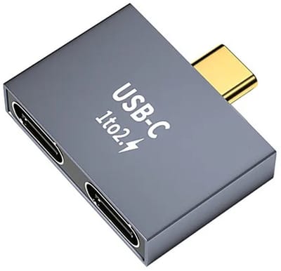 USB-C Male naar 2X USB-C Female compacte adapter splitter - geschikt voor o.a. telefoon en laptop - grijs
