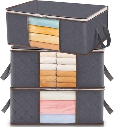 EXCITAT Opbergtas voor kleding - Quilthoes - Opvouwbaar - Doorzichtig venster - Perfect voor het opbergen van kleding - Grijs
