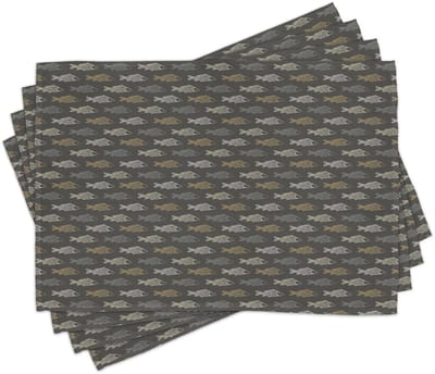 ABAKUHAUS vis-placemats, koikarper-motief, tafeldecoratie van kleurvast stof voor de eetkamer en de keuken, grijs multicolor