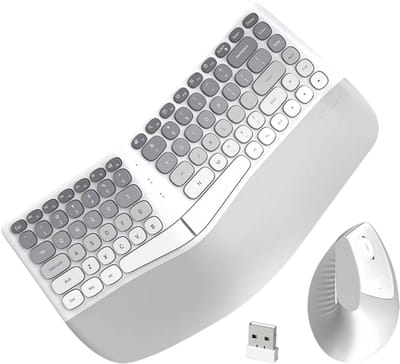 Draadloos Toetsenbord en Muis Set – Ergonomisch Computer Toetsenbord met Draadloze Muis voor PC, Laptop, Kantoor en Thuisgebruik - Grijs