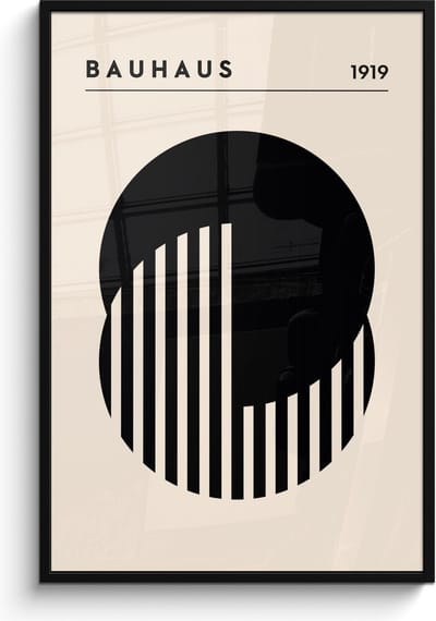 Poster in lijst - Fotolijst 80x120 cm - Posters - Bauhaus - Retro - Zwart - Wit - Abstract - Posterlijst zwart - Decoratie - Wanddecoratie woonkamer - Muurdecoratie slaapkamer