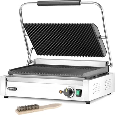 HENDI Panini contactgrill XL – gietijzeren grillplaten – instelbare temperatuur – 548x464 mm
