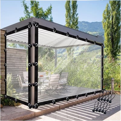 Transparante Buiten Zeil - Waterdicht Paneel - Buitenruimte Beschermen - Aanpasbaar Met Tules - 600x200cm - Transparant