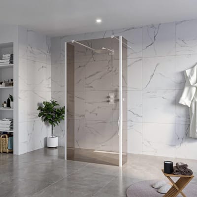 FugaFlow Eccelente Vetro Vrijstaande inloopdouche badkamer - 100x200cm - Rookglas - antikalk - 8mm veiligheidsglas - 2 zijwanden 40cm - met wandarmen en hoekprofielen - Wit mat -