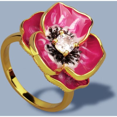 Vergulde Rode Bloem Emaille Damesring Europese en Amerikaanse Bloemring No. 8 pink