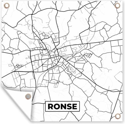 Tuin poster Stadskaart – Plattegrond – België – Zwart Wit – Ronse – Kaart - 200x200 cm - Tuindoek