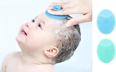 2 Stuks - Baby Siliconen Massage Borstel Spons - Hoofdhuidje Wassen - Blauw en Groen