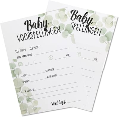 My Little Buddha - Babyshower Invulkaarten - 20 stuks - Voorspellingen voor jongens en meisjes - Neutraal met bladeren