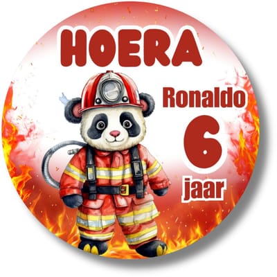 Gepersonaliseerde traktatie stickers brandweer panda - naam en leeftijd - 20 stuks