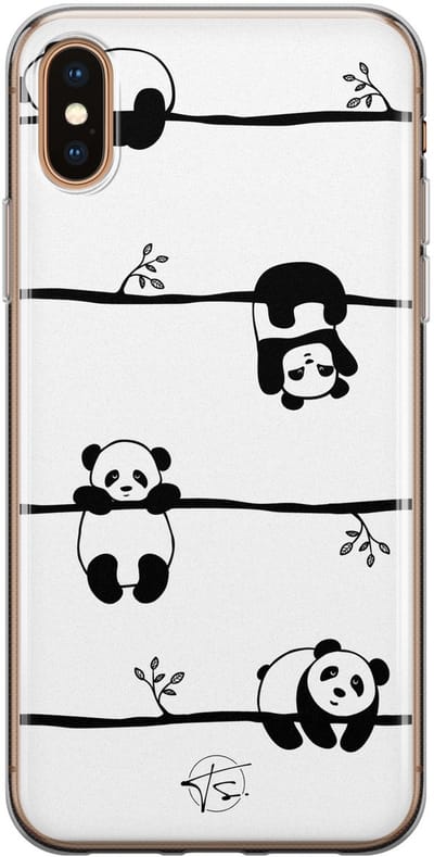 Hoesje geschikt voor iPhone Xs - Panda - Soft Case - TPU - Print - Zwart - Mooie Telefoonhoesjes