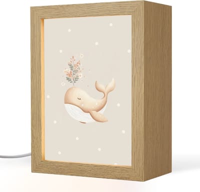 Nachtlampje 15x20 cm - Kinder lampje - Walvis - Minimalistisch - Bloemen - Stippen - Tafellamp kinderkamer - Slaapkamer lamp - Bedlamp kinderen - Kinderlampje stopcontact - Wandlamp babykamer - Nachtlampjes
