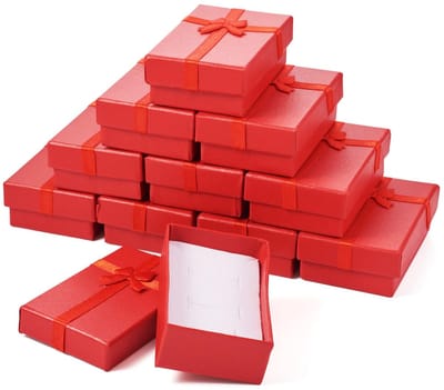 Dailygoods- Geschenkdoos 12 Stuks - Kartonnen Dozen met Strik - Sieraden Opslag - Armband/Ketting/Oorbellen - Duurzaam - Afmetingen: 8,25 x 5,4 cm - Sieradendoos
