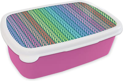 Broodtrommel Roze - Lunchbox - Brooddoos - Regenboog - Patroon - Pastel - 18x12x6 cm - Kinderen - Meisje