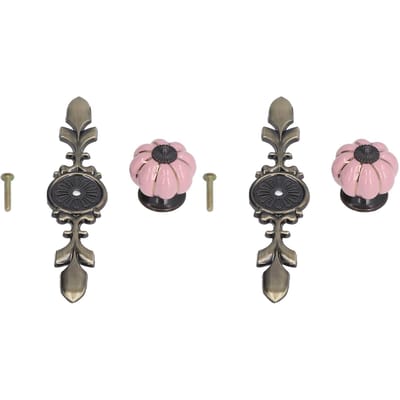 Lot de 2 boutons de tiroir citrouille peints à la main Style pastoral chinois Poignée d'armoire en céramique Rose