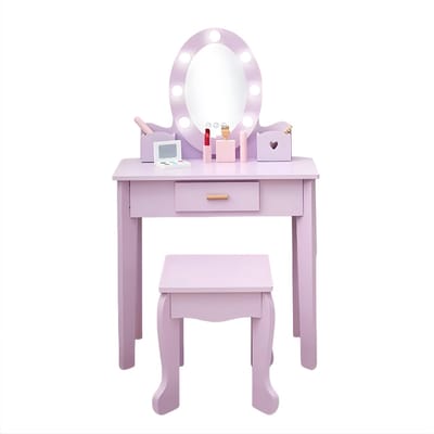 Kinderkaptafel met Stoel & Verlichting - Make-up IJdelheidsset - Licht Paars