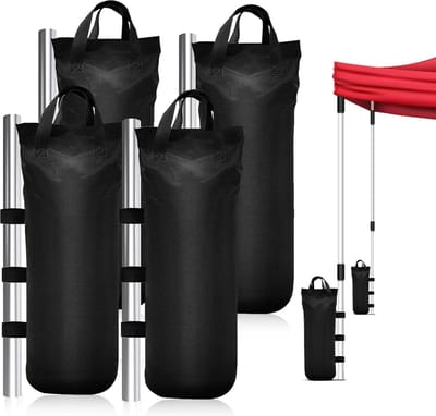 Zandzakken om te vullen - 4 stuks - Verzwaring met lange riem - 1680D Oxford - Gewichten voor paviljoen - Pop-up baldakijntent - Zwarte zandzakken