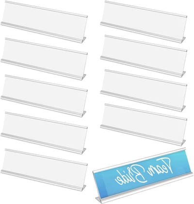 Aluminium naamplaathouder voor bureau, 10 stuks, ideaal voor kantoor, conferenties en vergaderzalen, platina 20 x 2,5 x 5 cm