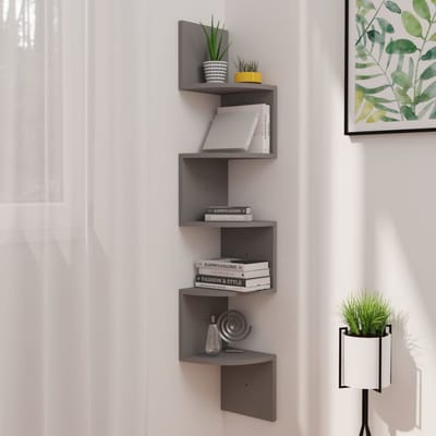 vidaXL - Hoekwandschap - 19x19x123 - cm - bewerkt - hout - grijs