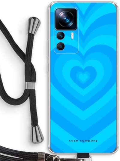 Case Company® - Hoesje met koord geschikt voor Xiaomi 12T hoesje met Koord - Hart Blauw - Telefoonhoesje met Zwart Koord - Bescherming aan alle Kanten en Over de Schermrand