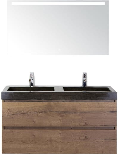 Maxx XL Badmeubelset 120 cm - Tabacco - Wastafel Lucca Dubbel 2 Kraangaten met LED Spiegel