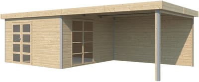 Woodlands Blokhut Misaka met Overkapping en Aluminium Hoekprofiel 785 x 385 cm