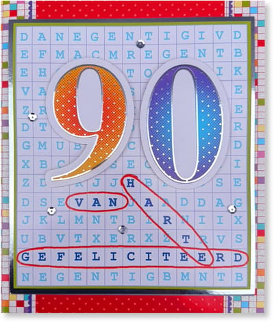 Maxi Kaart - 90 Jaar Felicitatie Wenskaart - 21x25cm - XL Verjaardag Wenskaart - Leeftijd Kaart Inclusief Envelop