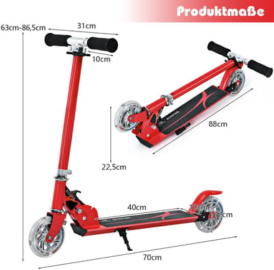 COSTWAY Kinderstep met led-wielen, kinderstep vanaf 4 jaar, in hoogte verstelbaar, kinderstep voor jongens en meisjes (rood)