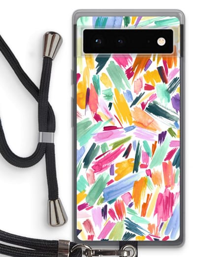 Case Company® - Hoesje met koord geschikt voor Google Pixel 6 hoesje met Koord - Watercolor Brushstrokes - Telefoonhoesje met Zwart Koord - Bescherming aan alle Kanten en Over de Schermrand