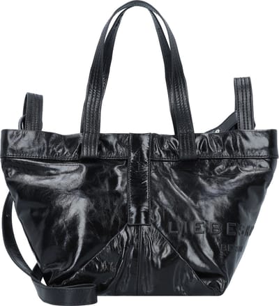 LIEBESKIND BERLIN Leren Schoudertas Elvira Paper Touch Crinkle Shopper Black Zwart